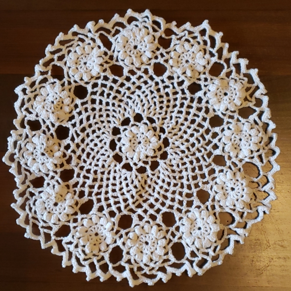 Hand Crocheted Doily with Flowers